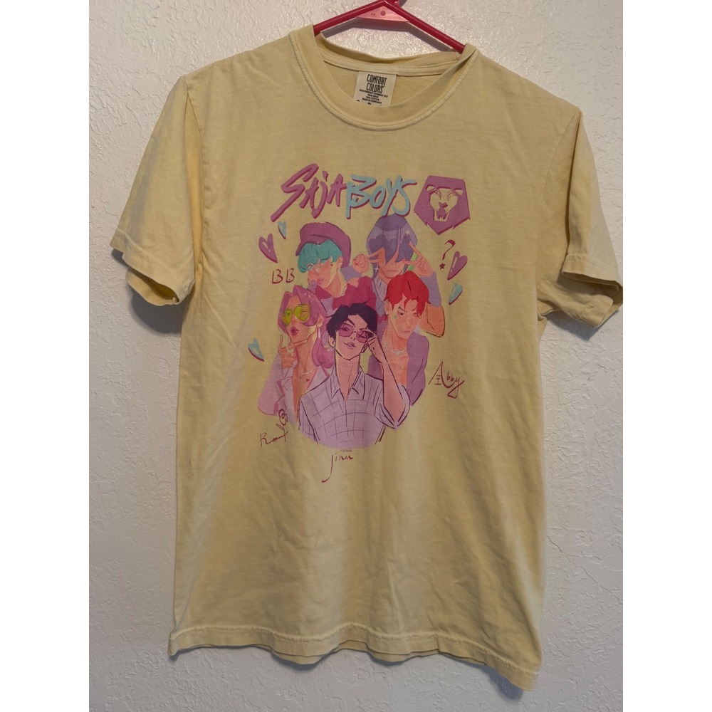 Saja Boys K-Pop Demon Hunters Graphic T-Shirt Yellow Heavyweight Cotton Small